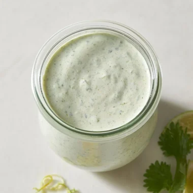Delicious cilantro lime cream served in a bowl with fresh cilantro leaves