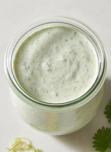 Delicious cilantro lime cream served in a bowl with fresh cilantro leaves