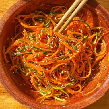 Fresh Cucumber Carrot Salad with a drizzle of dressing and herbs