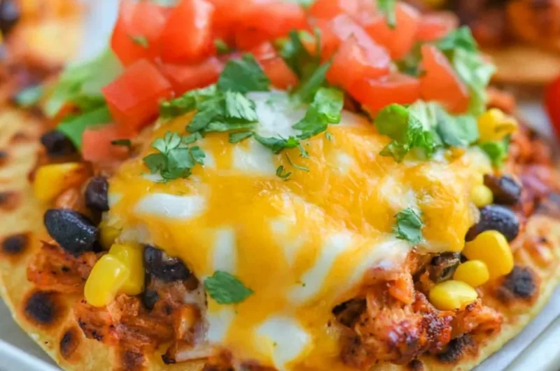 Delicious chicken tostadas topped with fresh ingredients for a quick dinner
