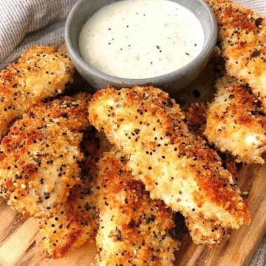 Delicious Everything Bagel Chicken Tenders with seasoning on a plate