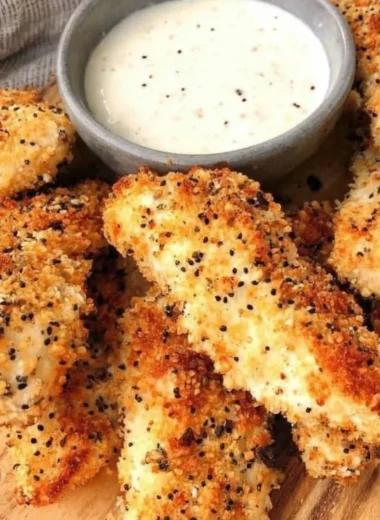 Delicious Everything Bagel Chicken Tenders with seasoning on a plate