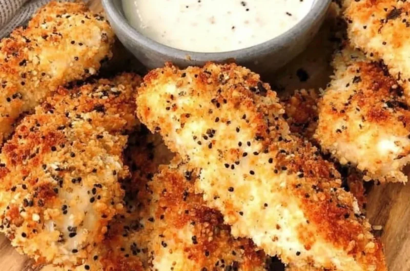 Delicious Everything Bagel Chicken Tenders with seasoning on a plate