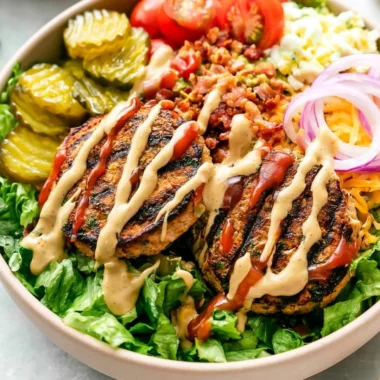 Healthy Burger Bowl with special sauce and fresh toppings