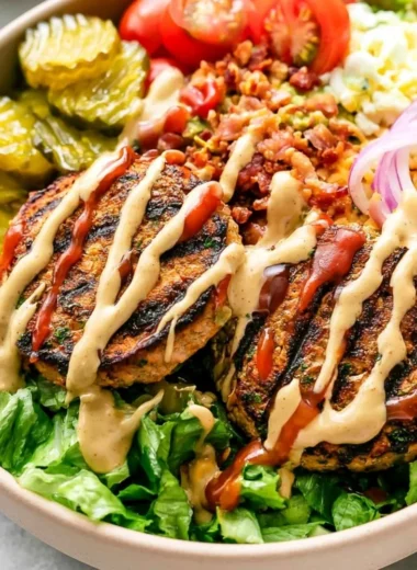Healthy Burger Bowl with special sauce and fresh toppings