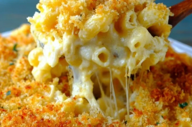 Creamy homemade baked mac and cheese baked to perfection in a golden crust