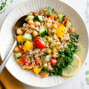 Colorful Lemon Quinoa Salad with Chickpeas and fresh vegetables