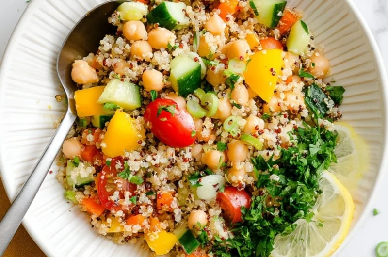 Colorful Lemon Quinoa Salad with Chickpeas and fresh vegetables