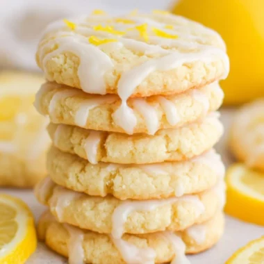 Lemon sugar cookies on a baking tray with a zesty lemon slice