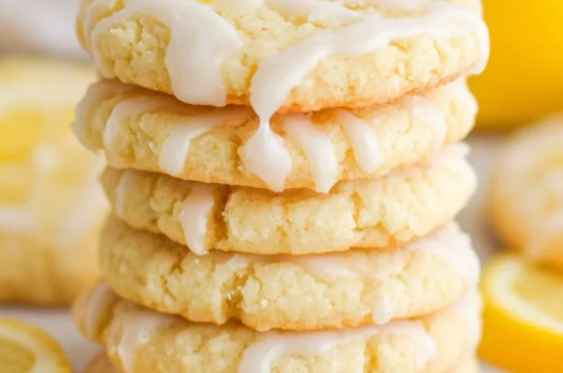 Lemon sugar cookies on a baking tray with a zesty lemon slice