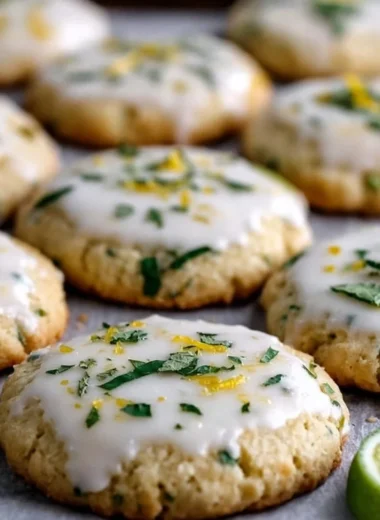 Plate of delicious Mojito Sugar Cookies with mint and lime garnish.