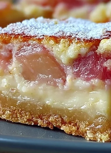 Delicious rhubarb custard bars with a creamy filling and flaky crust.
