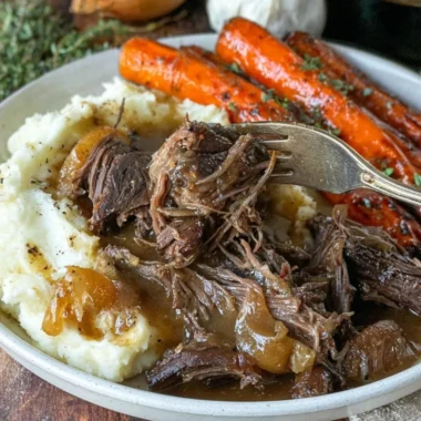 Delicious slow cooker classic pot roast with vegetables and herbs