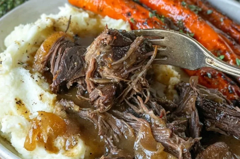 Delicious slow cooker classic pot roast with vegetables and herbs