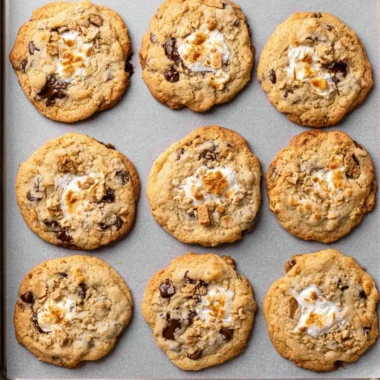 Delicious S'mores Cookies with chocolate, marshmallows, and graham crackers