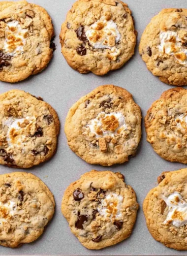 Delicious S'mores Cookies with chocolate, marshmallows, and graham crackers