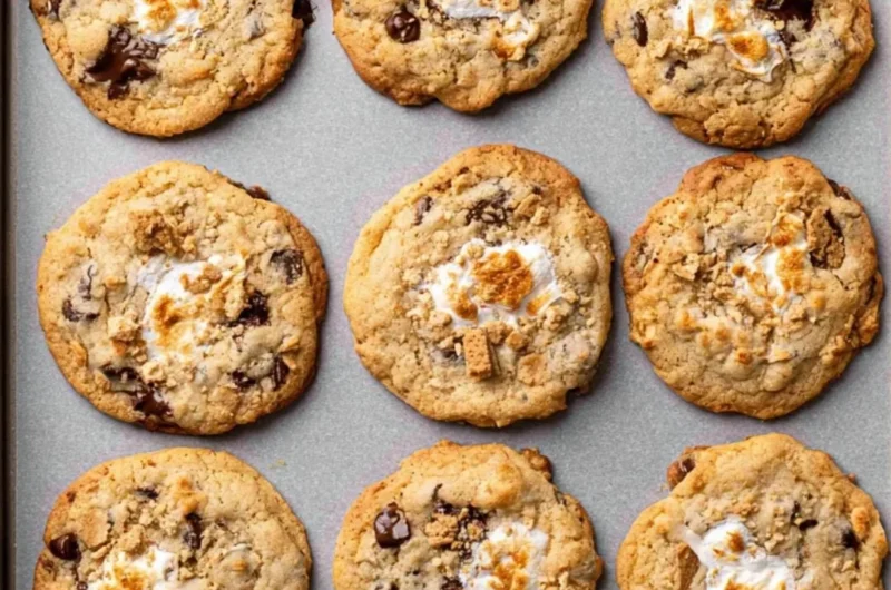 Delicious S'mores Cookies with chocolate, marshmallows, and graham crackers