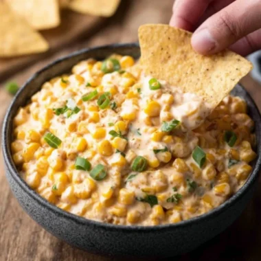 Southwest corn dip served hot with toppings for a delicious appetizer
