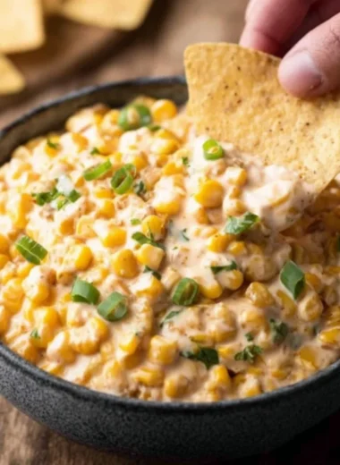 Southwest corn dip served hot with toppings for a delicious appetizer