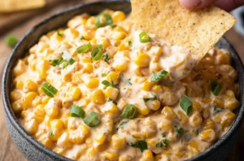 Southwest corn dip served hot with toppings for a delicious appetizer