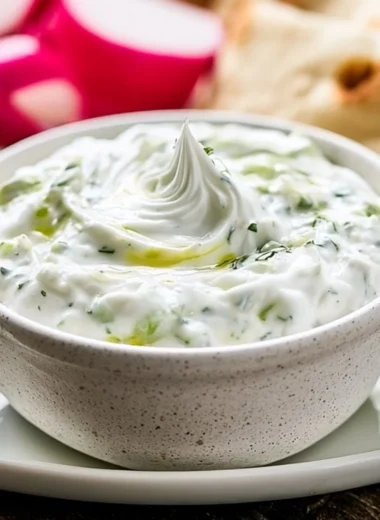 Homemade Tzatziki Sauce made with yogurt, cucumbers, and fresh herbs.