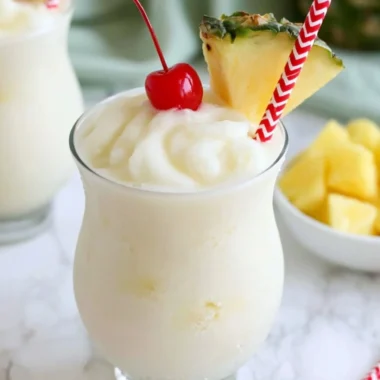 Delicious virgin pina colada in a glass with tropical ingredients