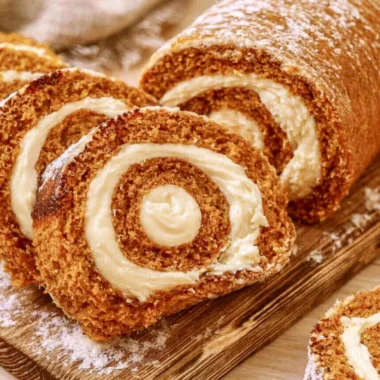 Delicious Copycat Libby's Pumpkin Roll dessert with cream cheese filling