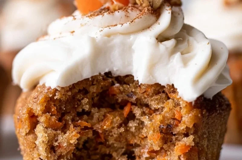 Delicious cozy carrot cake cupcakes decorated with cream cheese frosting