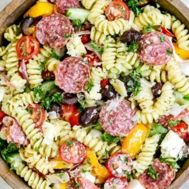 Cozy Italian Pasta Salad with fresh vegetables and dressing