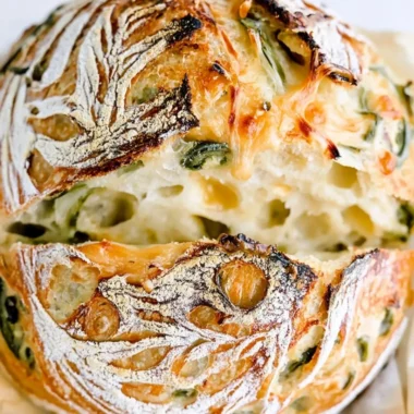 Freshly baked jalapeño cheddar sourdough bread with a golden crust