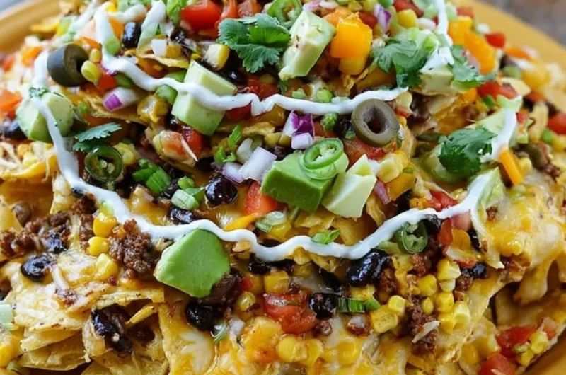 Cozy loaded nachos topped with cheese, jalapeños, and salsa.