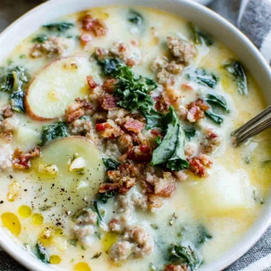 Bowl of Olive Garden imitation Zuppa Toscana ready to serve