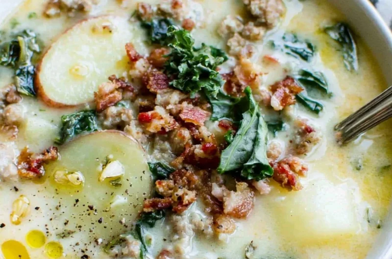 Bowl of Olive Garden imitation Zuppa Toscana ready to serve
