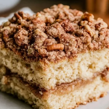 Freshly baked sourdough coffee cake served on a rustic plate