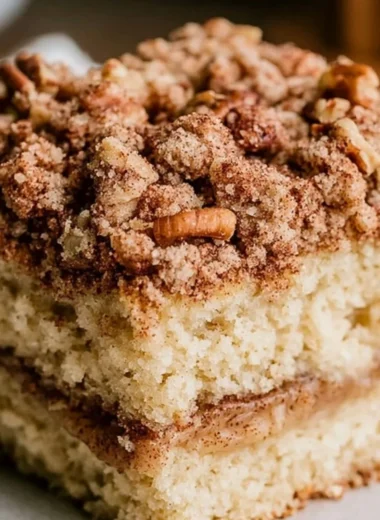 Freshly baked sourdough coffee cake served on a rustic plate