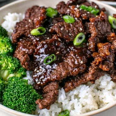 Easy Mongolian beef recipe with tender beef in a sweet soy sauce