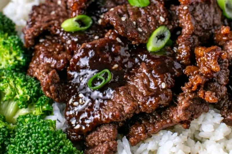 Easy Mongolian beef recipe with tender beef in a sweet soy sauce