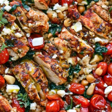 Delicious Greek chicken served with lemon rice