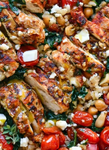 Delicious Greek chicken served with lemon rice