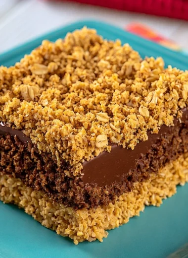 No-bake chocolate peanut butter oat bars stacked for a tasty snack.