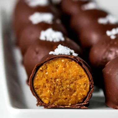 Delicious healthy pumpkin truffles topped with crushed nuts on a wooden platter